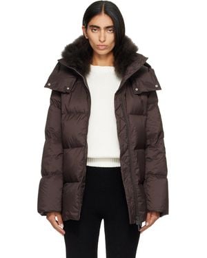 Yves Salomon Waterproof Technical Lambswool Trim A-Line Down Coat - Black