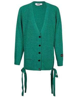 MSGM Logo Patch Knitted Cardigan - Green