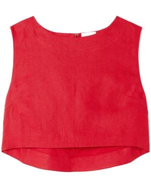 Posse Martina Cropped Linen Top - Red