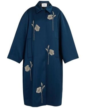 Erdem Embroidered Satin Coat - Blue
