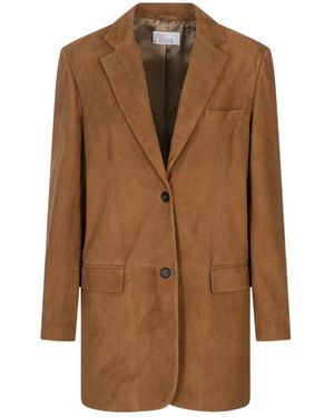 GIUSEPPE DI MORABITO Single-Breasted Suede Blazer - Brown