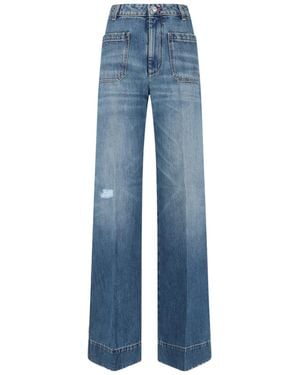 Victoria Beckham Distressed Regular Fit Jeans - Blue