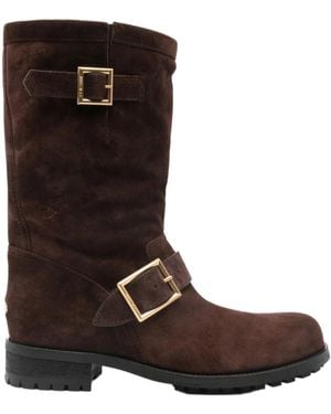 Jimmy Choo Buckle Biker Suede Boots - Brown