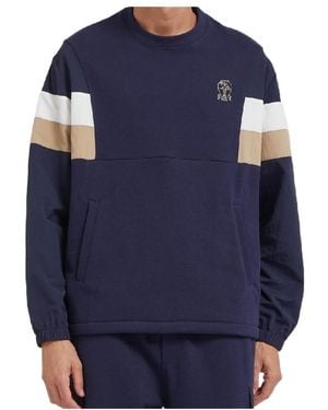 Brunello Cucinelli Logo-Print Panelled Sweatshirt - Blue