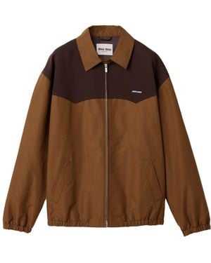 Miu Miu Gingham Check Blouson Jacket - Brown