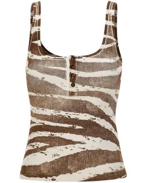 Blumarine Ribbed Zebra-Print Top - Brown