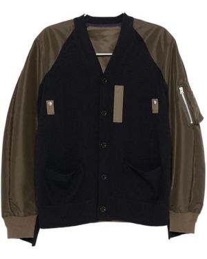 Sacai V-Neck Panelled Cardigan - Black