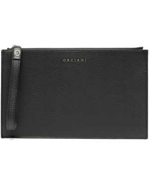 Orciani Logo-Lettering Leather Clutch - Black