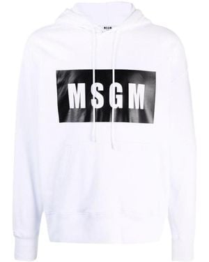 MSGM Logo Printed Drawstring Hoodie - White