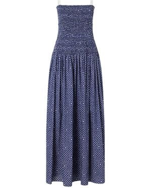 Matteau Shirred Printed Cotton Midi Dress - Blue