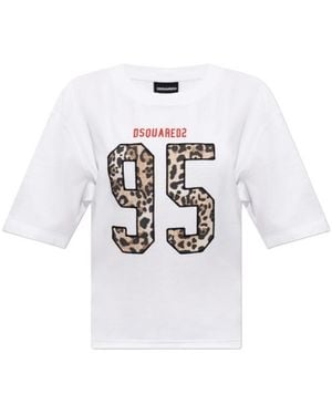 DSquared² Cropped Logo Print T-Shirt - White