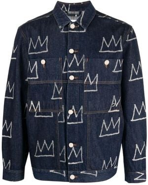 Etudes Studio Crown-Print Denim Jacket - Blue