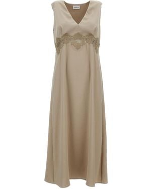 P.A.R.O.S.H. Lace-Detail V-Neck Midi Dress - Natural