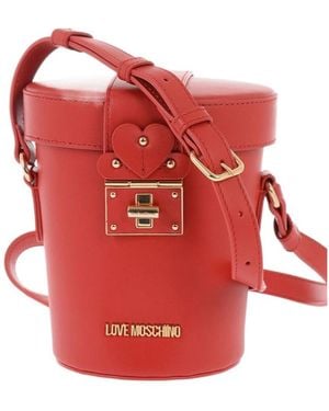 Moschino Logo-Plaque Leather Bucket Bag - Red