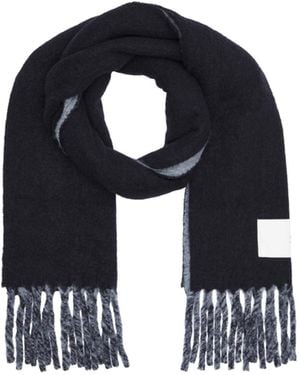 Ami Paris Ami Logo Tag Fringed Scarf - Blue