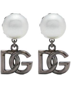 Dolce & Gabbana Logo Plaque Clip On Earrings - White
