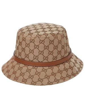 Gucci Logo Plaque Monogrammed Bucket Hat - Brown