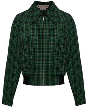 Marni Checked Zip-Up Jacket - Green