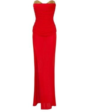 Elisabetta Franchi Draped Metal-Cups Maxi Dress - Red