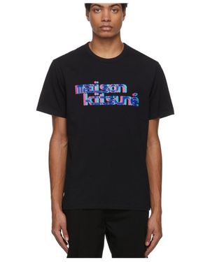 Maison Kitsuné Logo Printed Short-Sleeved T-Shirt - Black