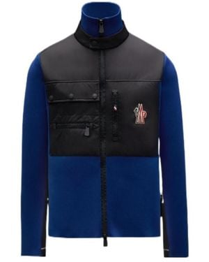 Moncler Panelled Logo-Patch Zip-Front Fleece Jacket - Blue