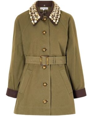 Veronica Beard Langham Dickey Embellished Canvas-Trimmed Woven Coat - Green