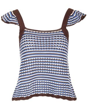 A.P.C. Striped Crochet Top - Blue