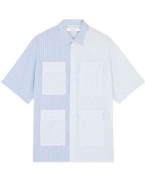 Maison Kitsuné Colour-Block Striped Shirt - Blue