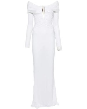 Elisabetta Franchi Off-The-Shoulder Ruched Maxi Dress - White