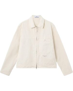 Stone Island Logo-Embroidered Shirt Jacket - White