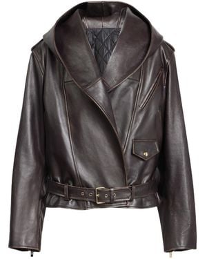Alaïa Alaïa Leather Hooded Biker Jacket - Black