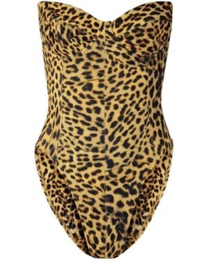 Norma Kamali Strapless Leopard-Print Swimsuit - Metallic