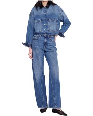 Anine Bing Cropped Denim Jacket - Blue
