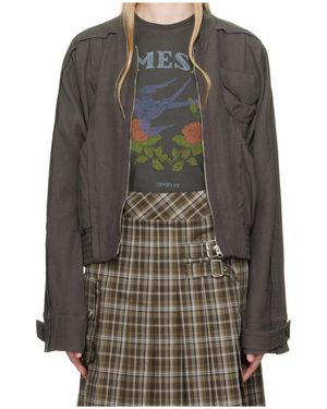 OPEN YY Linen Paneled Bomber Jacket - Gray