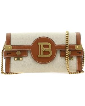 Balmain B-Buzz 23 Leather And Canvas Clutch Bag - Brown