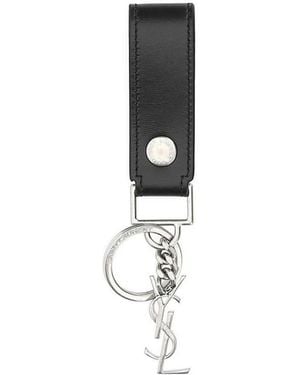 Saint Laurent Monogram Logo Plaque Key Ring - White