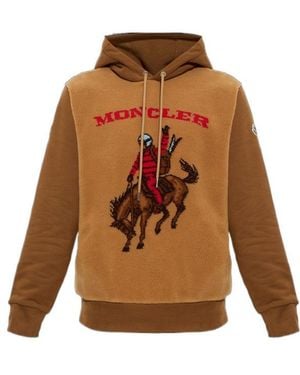 Moncler Rider Motif Fleece Hoodie - Brown