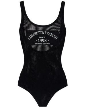 Elisabetta Franchi Logo Printed Knitted Bodysuit - Black