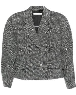 Alessandra Rich Sequin-Embellished Herringbone Jacket - Grey