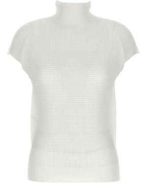 Issey Miyake Pleated Turtleneck Top - White