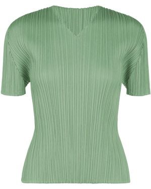 Pleats Please Issey Miyake V-Neck Shirt - Green