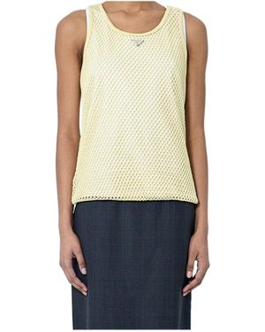 Prada Triangle-Logo Open-Knit Tank Top - Multicolour