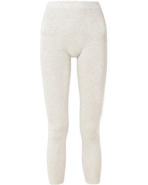 Brunello Cucinelli Cropped Metallic Ribbed-Knit Leggings - White