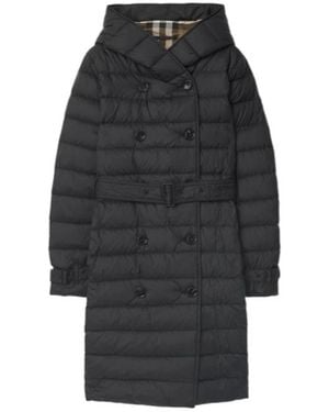 Burberry Long Nylon Hooded Puffer Coat - Gray