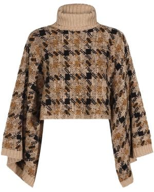 Twinset Checked Cropped Turtleneck Cape - Natural