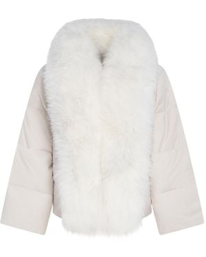 Yves Salomon Fur-Collar Coat - White