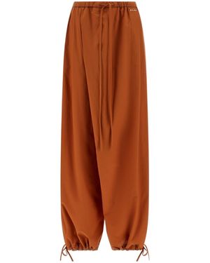 Marni Logo Embroidered Wide-Leg Trousers - Brown