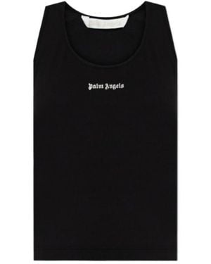 Palm Angels Logo Embroidered Ribbed Tank Top - Black