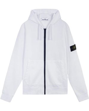 Stone Island Regular-Fit Hooded Zip-Up Sweatshirt With Pockets - White