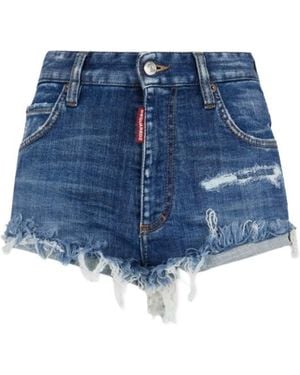 DSquared² Medium Wash Trucker Hot Shorts - Blue